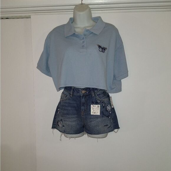 🎉🆕Zara Embroidered Butterfly Jean Shorts - Picture 1 of 9